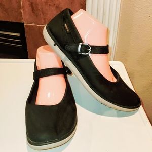 MERRELL Black Leather Mary Jane Buckle Loafers